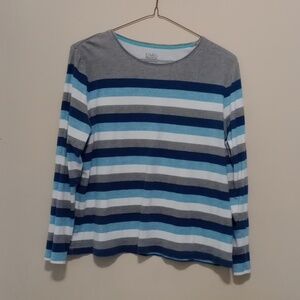Croft & Barrow Gray Blue and Teal Striped Tee